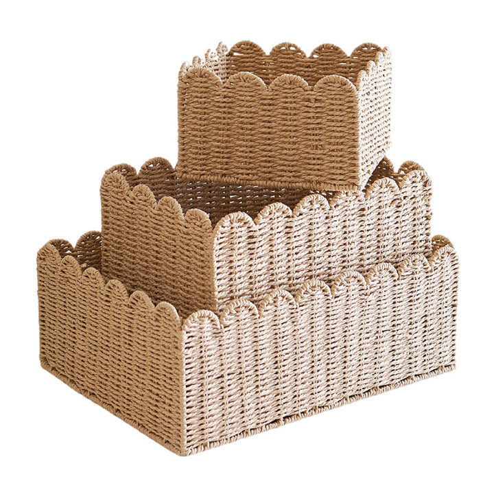Handcrafted storage basket with curved edge