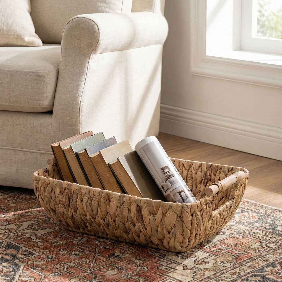 Decorative storage basket made of natural materials