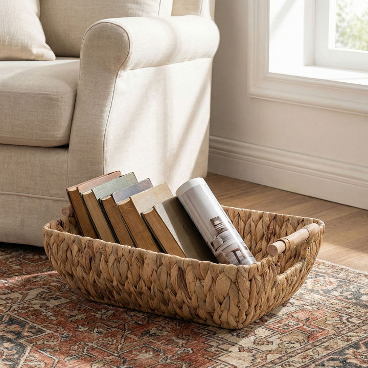 Decorative storage basket made of natural materials