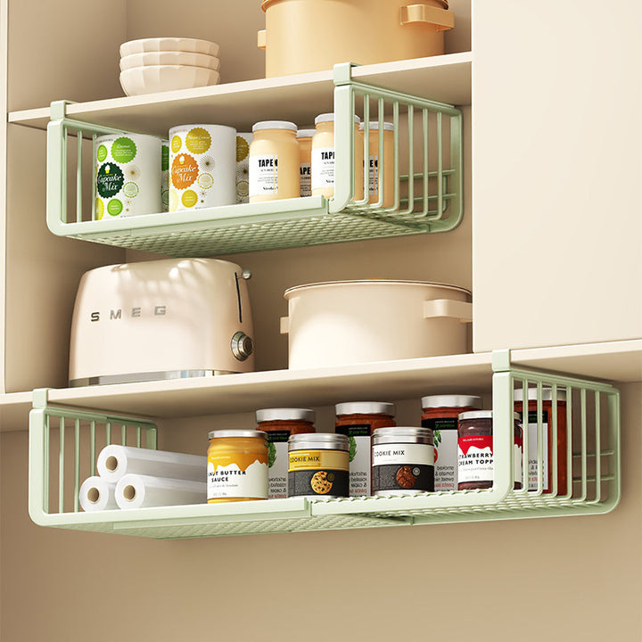 Under-Shelf Sliding Wire Storage Basket with Quick-Clip Mounts