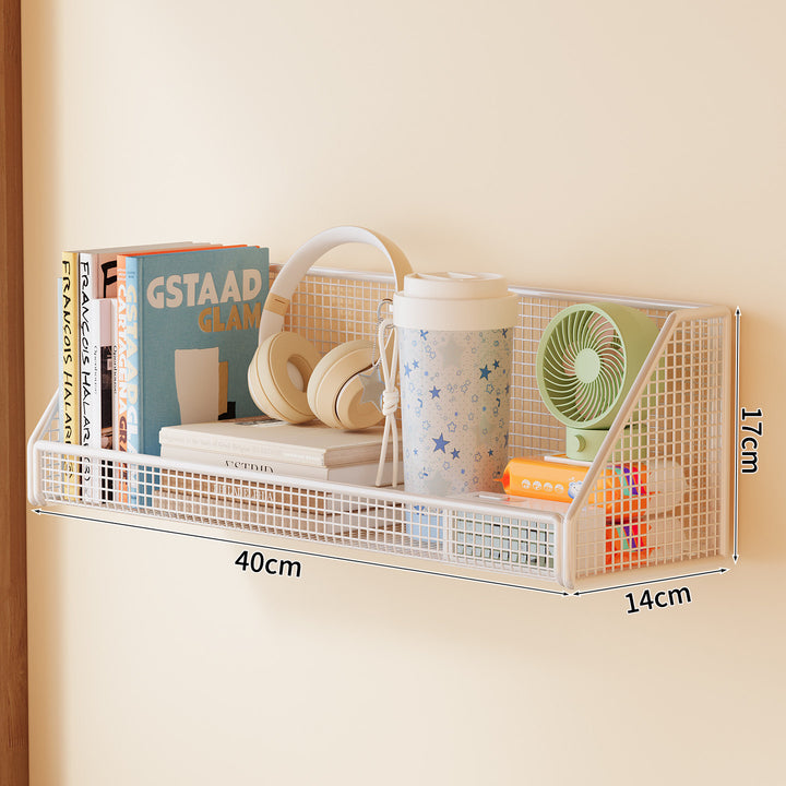 Wall-mounted mesh storage shelf