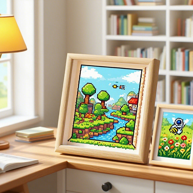 Framed Pixel Art Landscape Display