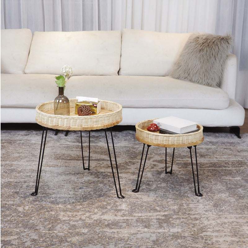 Decorative side table made of braided material