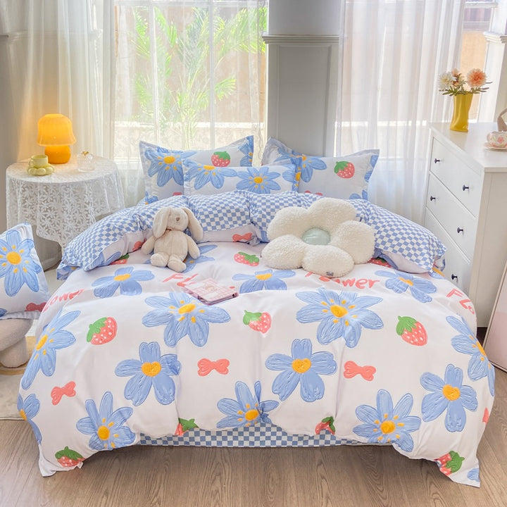 Playful Floral Cartoon Duvet Cover Set