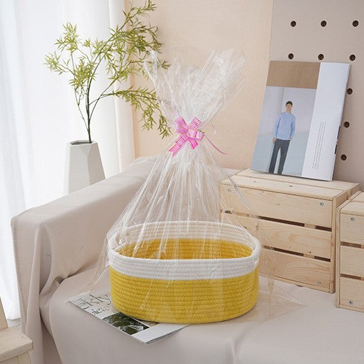 Natural storage basket with ribbons