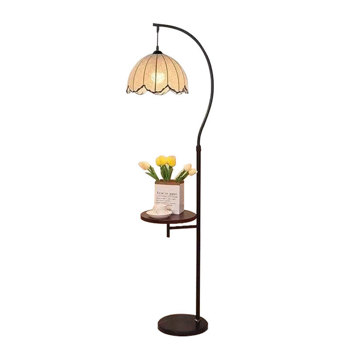 Stylish arc floor lamp with integrated side table