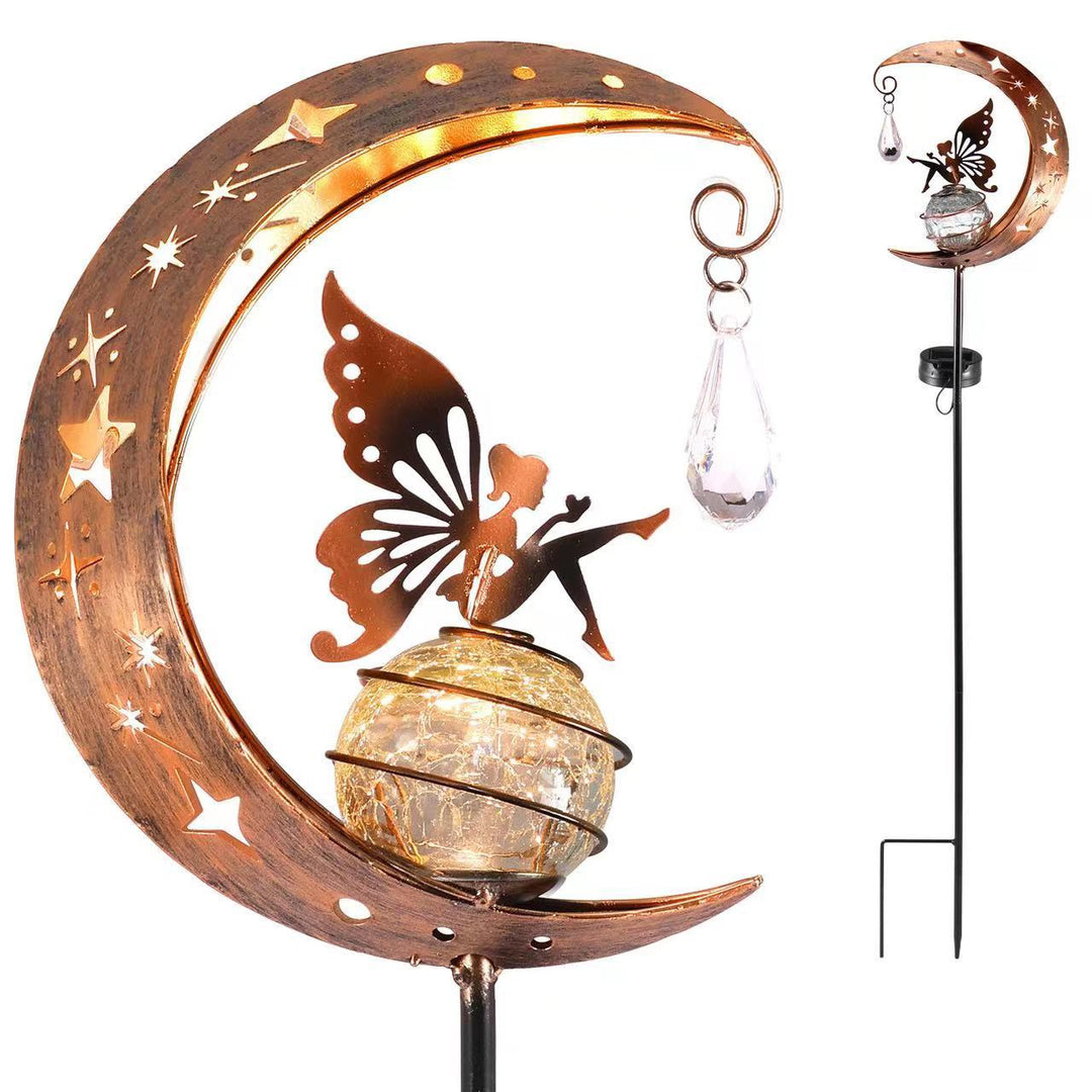 Solar-powered Filigree Crescent Stake Lantern