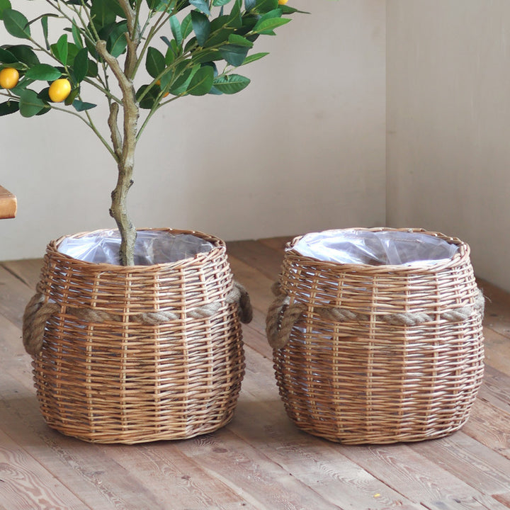 Rustic storage basket with hemp handles