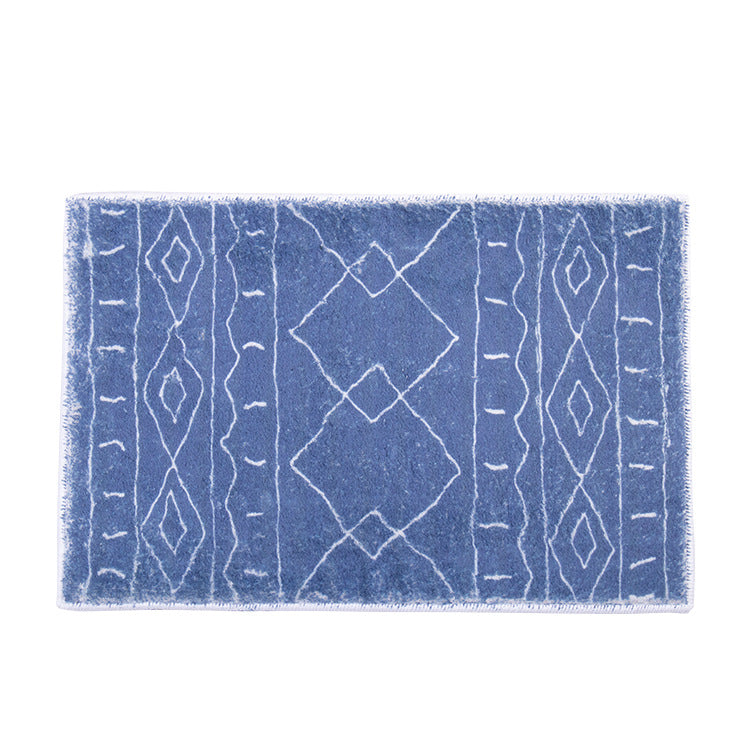 Soft high-pile bath mat rug with Berber-inspired diamond pattern