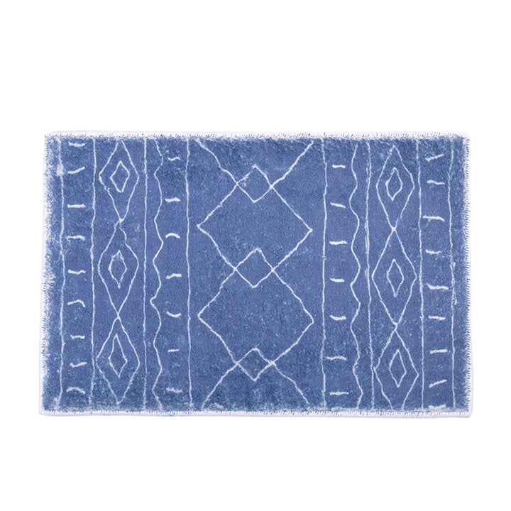 Soft high-pile bath mat rug with Berber-inspired diamond pattern