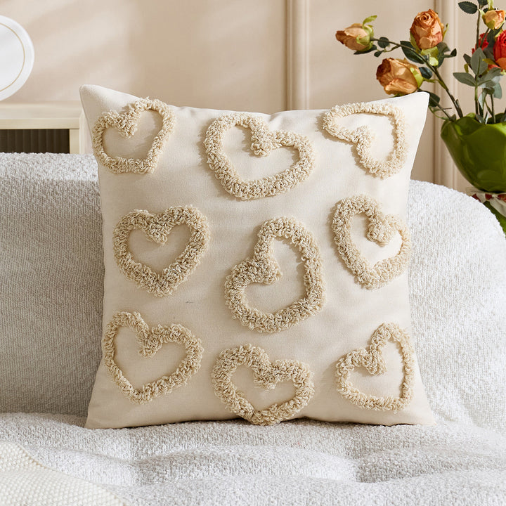Handcrafted Tufted Heart-Pattern Lumbar Throw Pillow Cover
