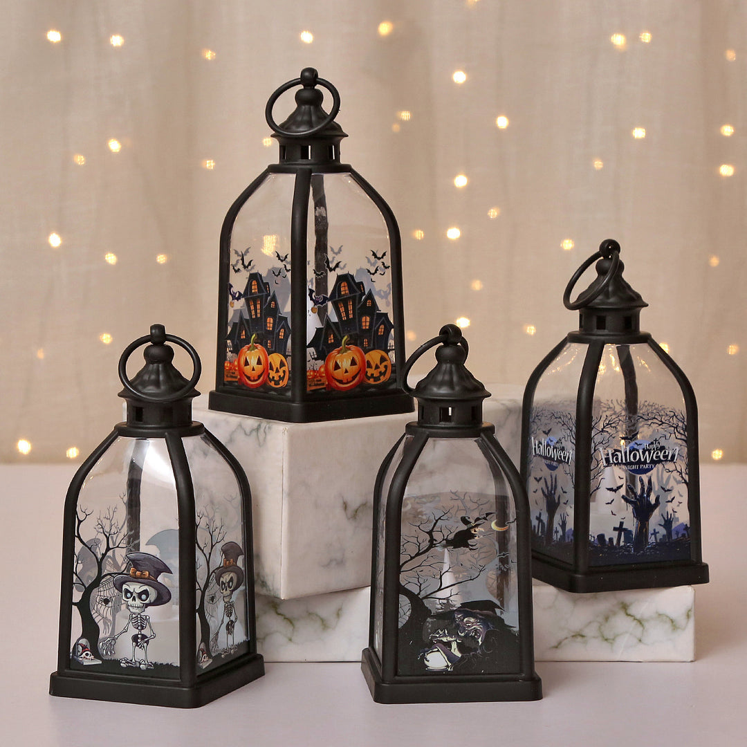 Battery-operated ghost pumpkin LED lantern
