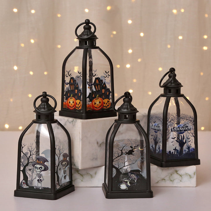 Battery-operated ghost pumpkin LED lantern