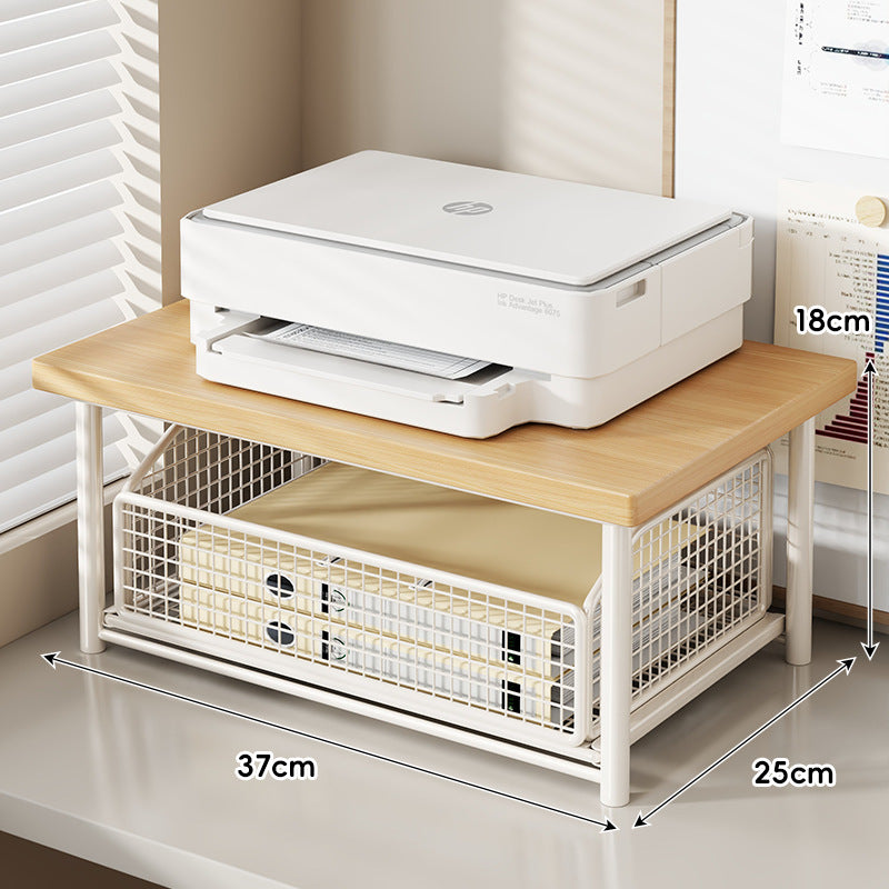 Compact Elevated Printer Stand with Under-Storage Wire Basket