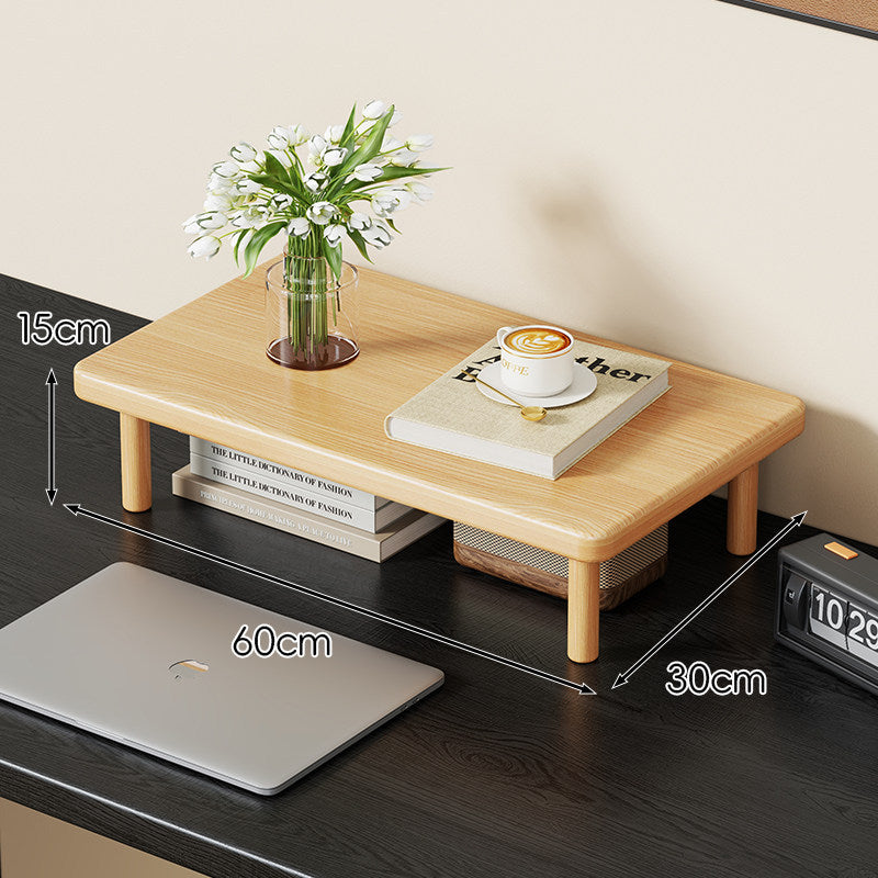 Compact Solid Wood Elevated Desk Display Stand with Under-Shelf Storage and Rounded Leg Design