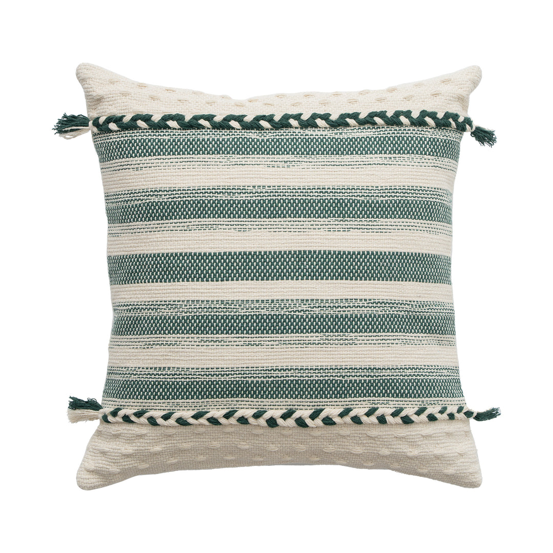 Rectangular Boho Lumbar Pillow with Braided Ties and Tassels