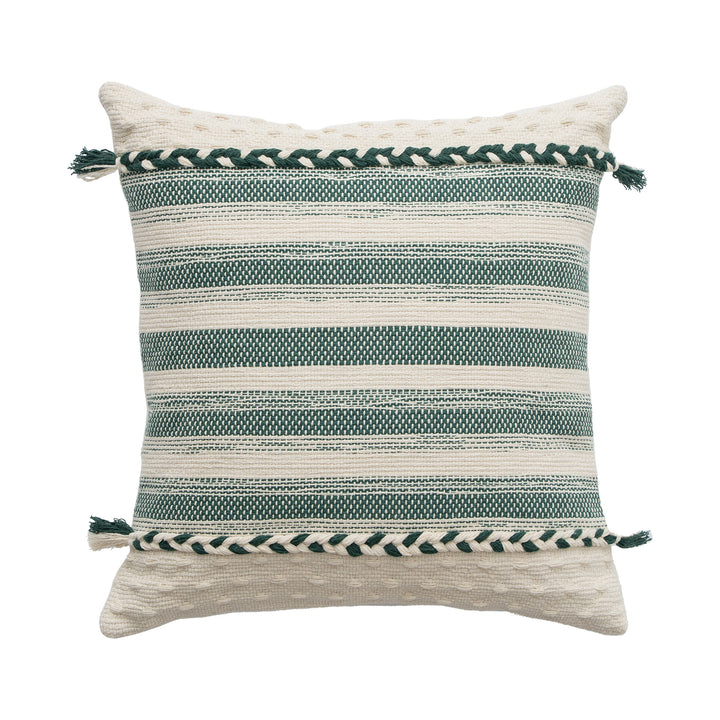 Rectangular Boho Lumbar Pillow with Braided Ties and Tassels