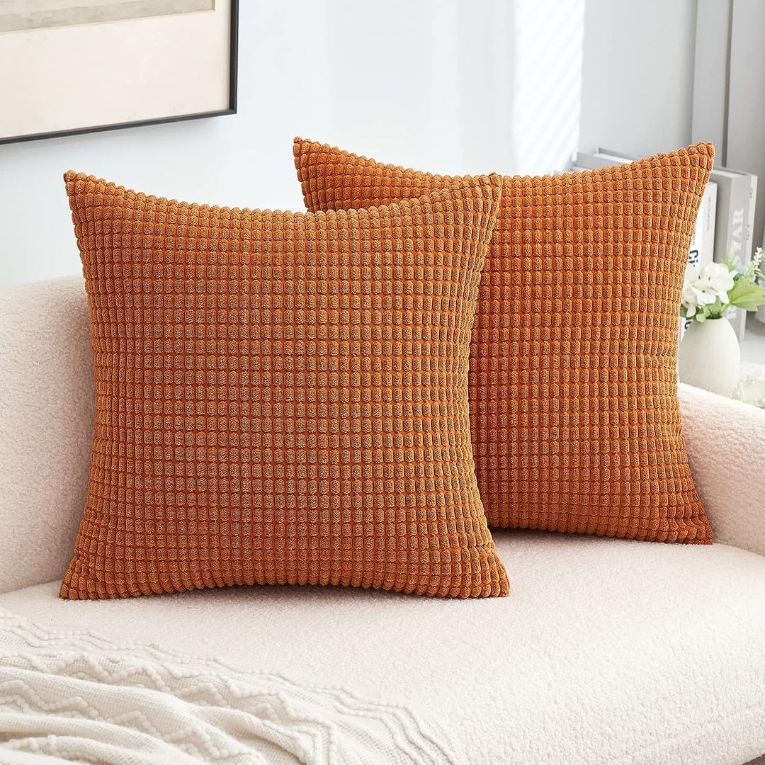 Textured Waffle-Weave Cotton Lumbar and Square Pillow Covers Set