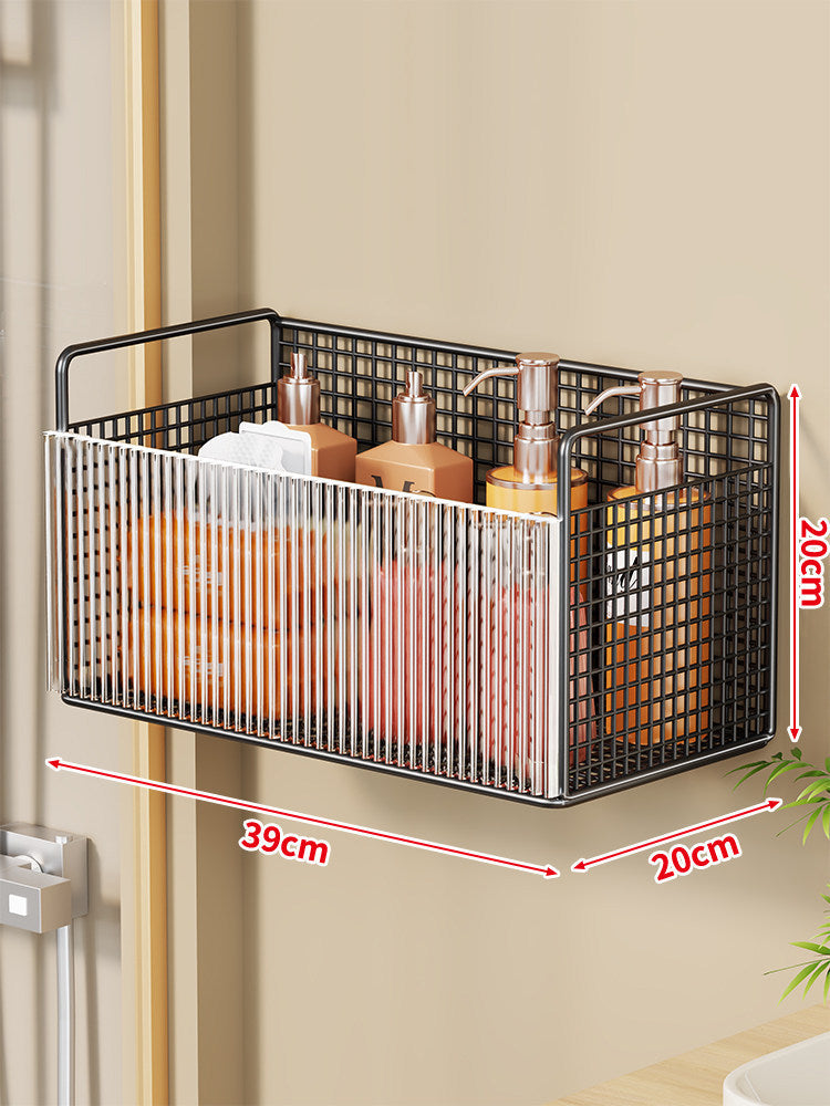 Wall-mounted Mesh Bathroom Organizer with Clear Ribbed Front Panel