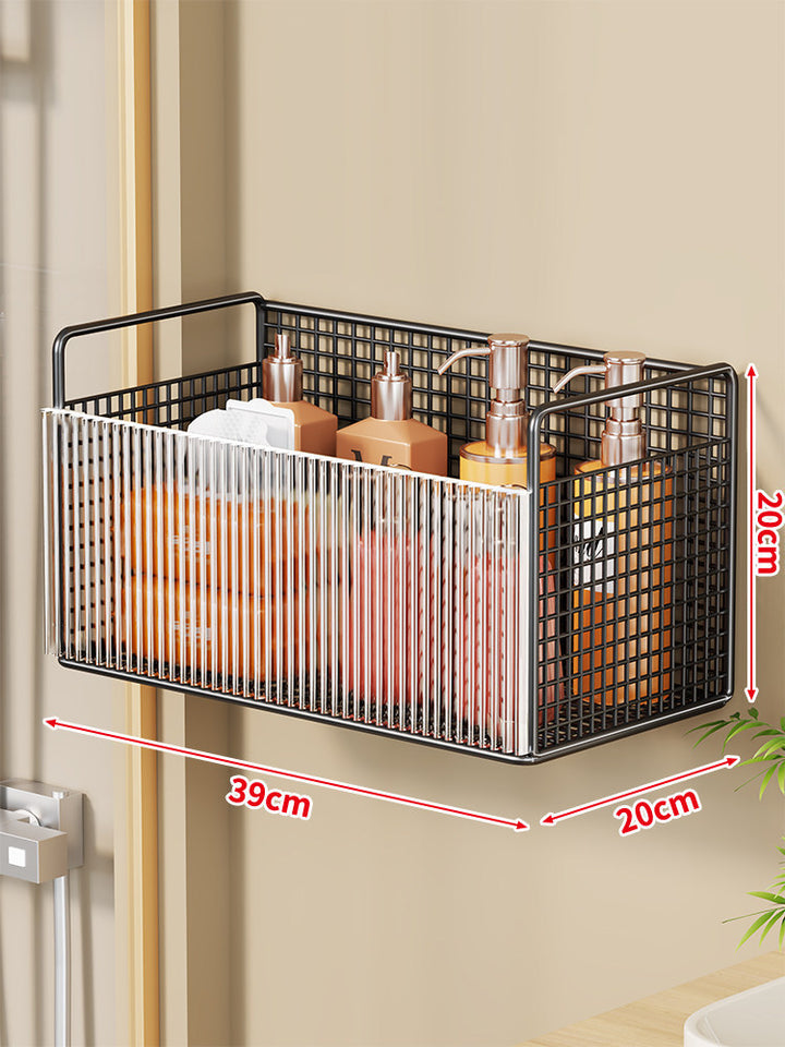 Wall-mounted Mesh Bathroom Organizer with Clear Ribbed Front Panel