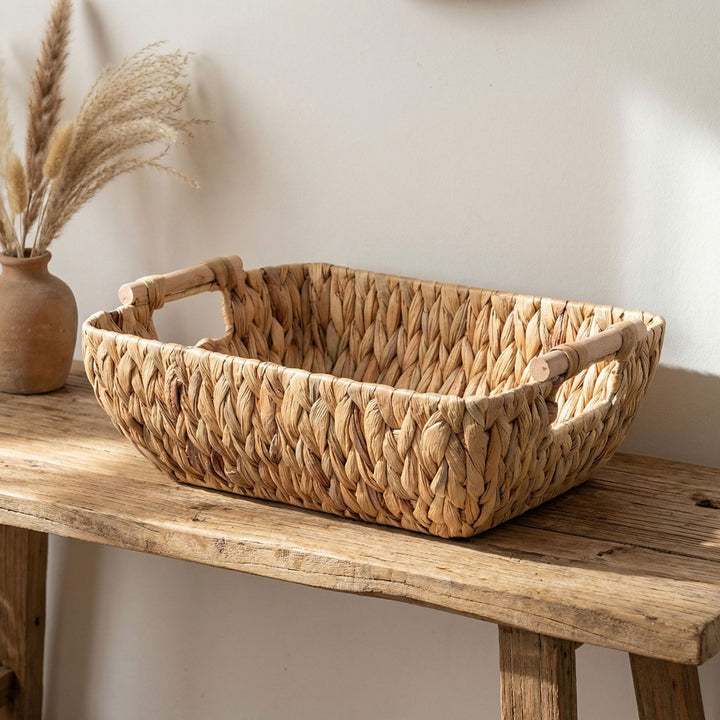 Decorative storage basket made of natural materials