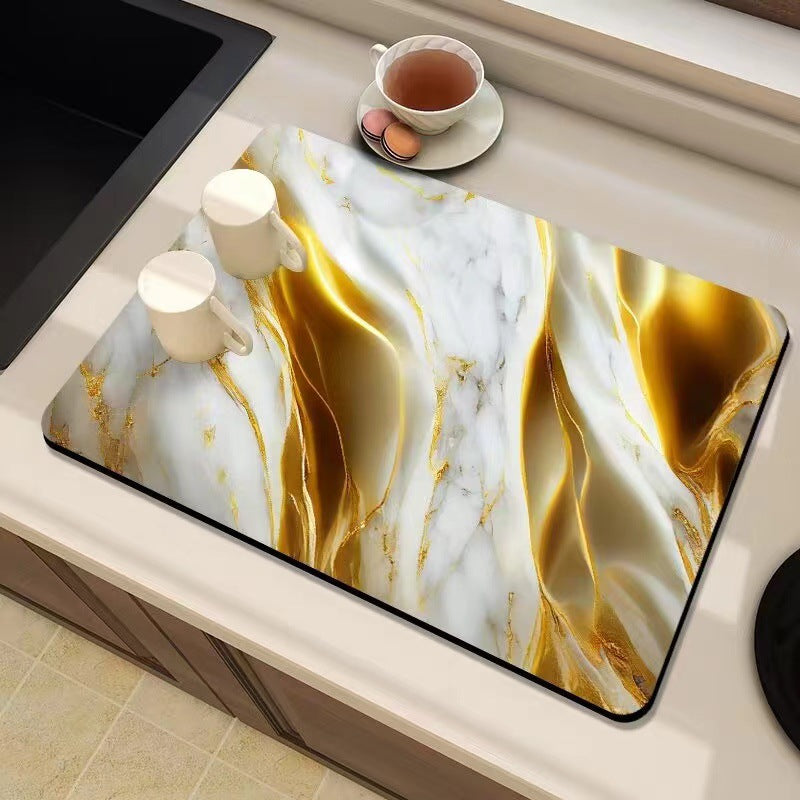 Marble-Inspired Kitchen Counter Mat