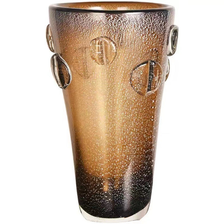 Tall Hand-Blown Textured Glass Accent Vase with Applied Disc Motifs