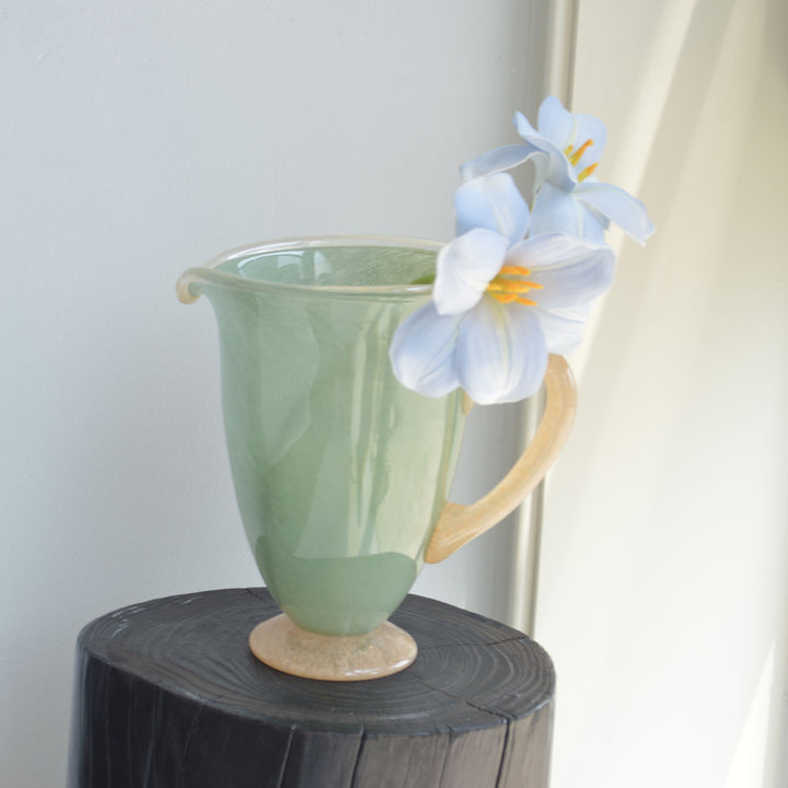 Handblown Confetti Glass Water Pitcher with Curved Handle