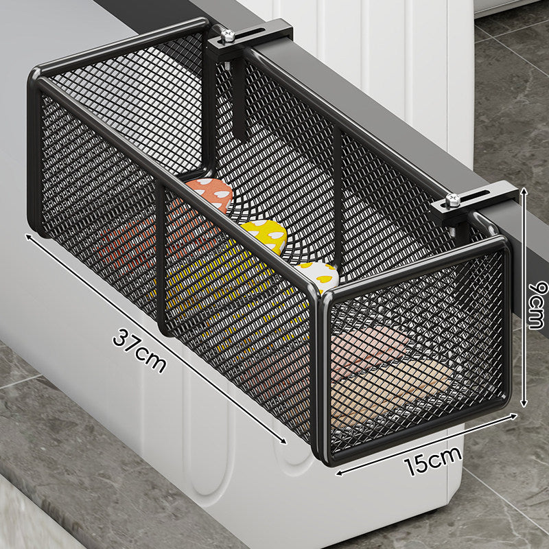 Over-Cabinet Mesh Hanging Storage Basket with Integrated Hooks and Drainable Metal Grid