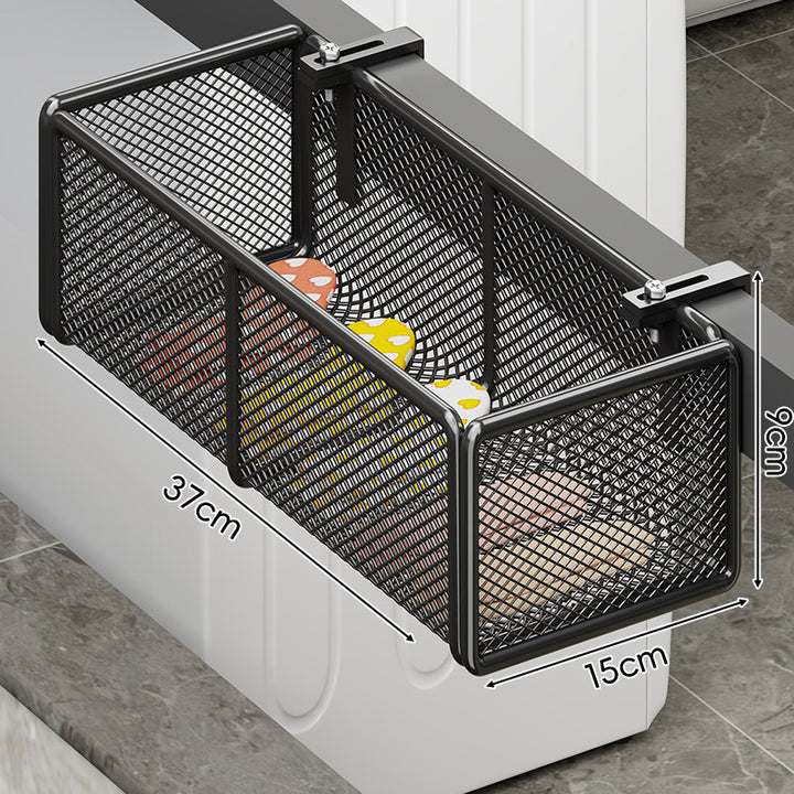 Over-Cabinet Mesh Hanging Storage Basket with Integrated Hooks and Drainable Metal Grid