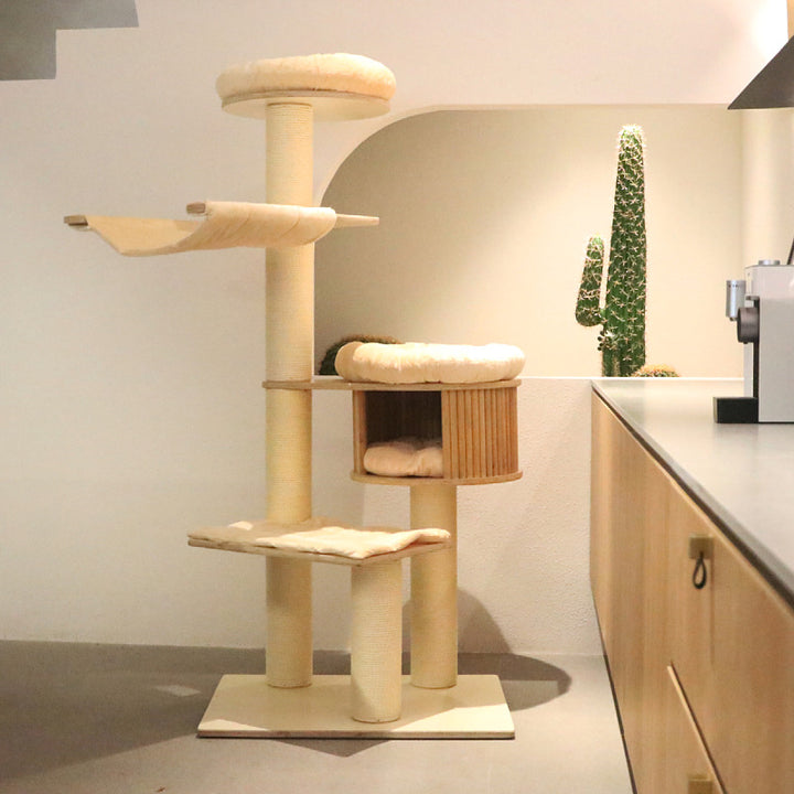 Cozy cat tree with multiple levels
