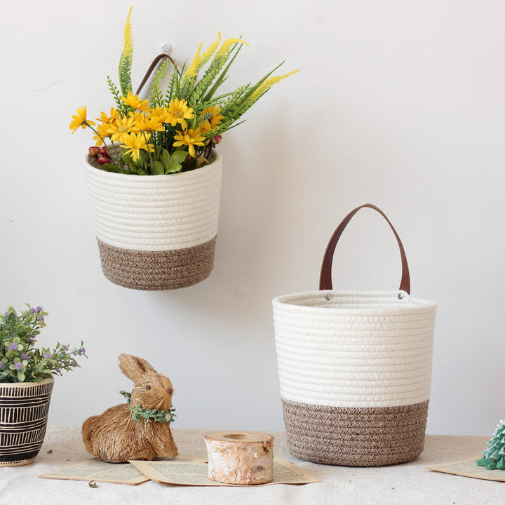 Decorative basket with leather handle