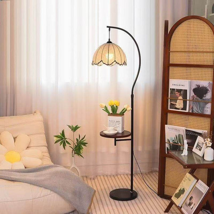 Stylish arc floor lamp with integrated side table