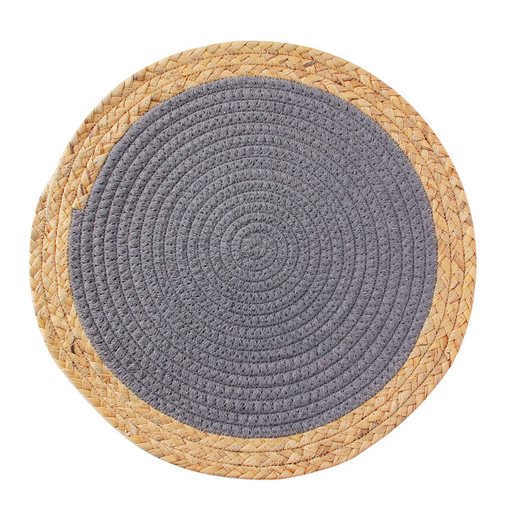 Round woven cotton braided rug for living and entrance area