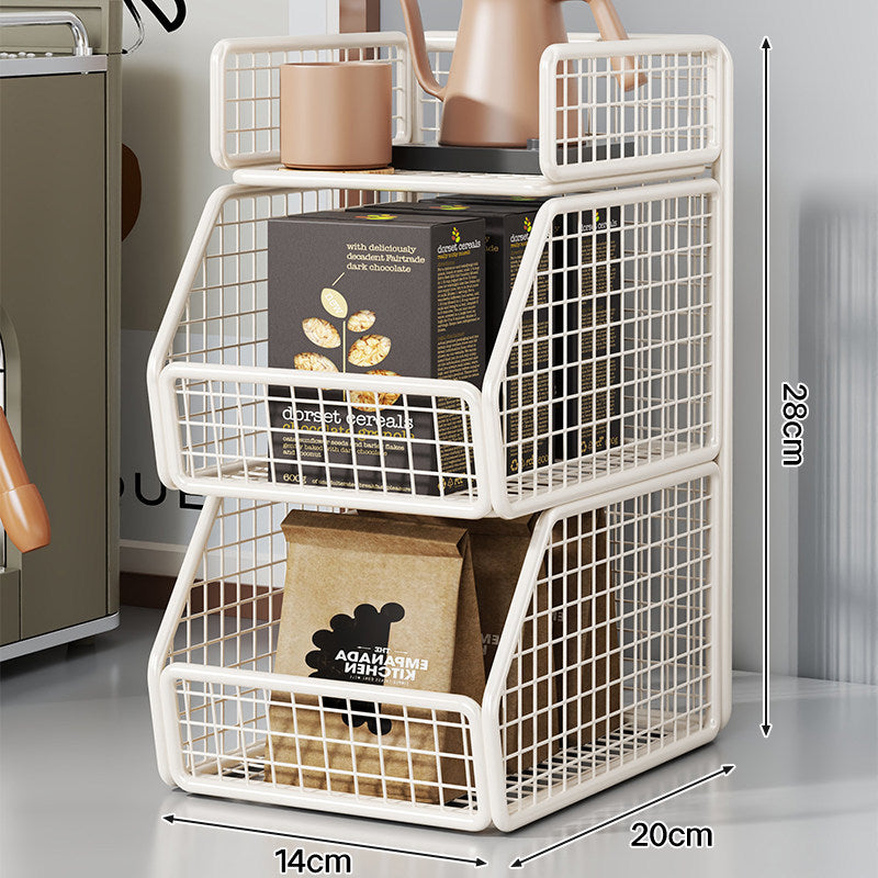 Stackable Two-Tier Wire Mesh Countertop Pantry Organizer with Tilt-Front Bins