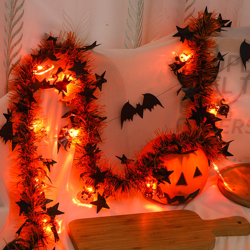 Halloween LED Tinsel Garland with hanging spooky Charms and integrated lights
