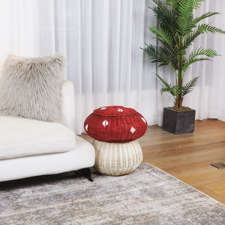 Playful storage stool in mushroom design