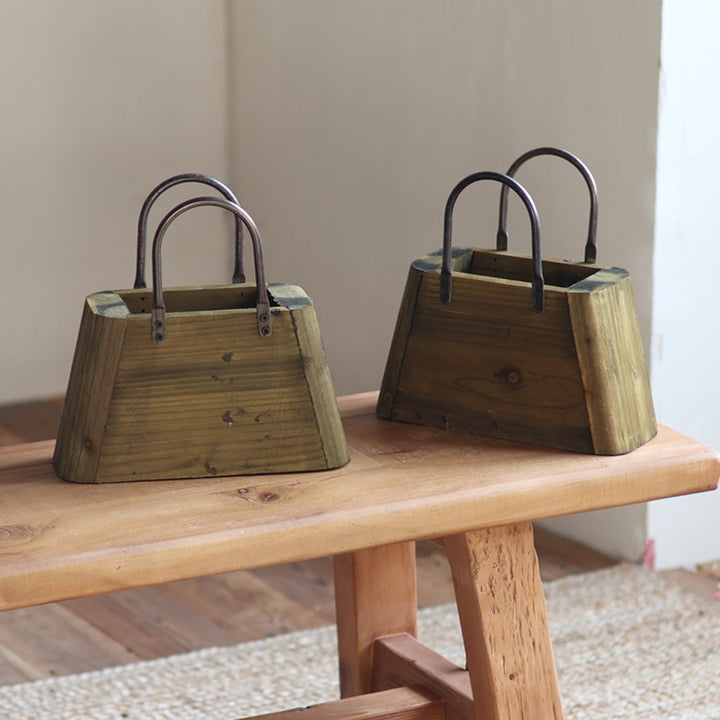Wooden container with handles