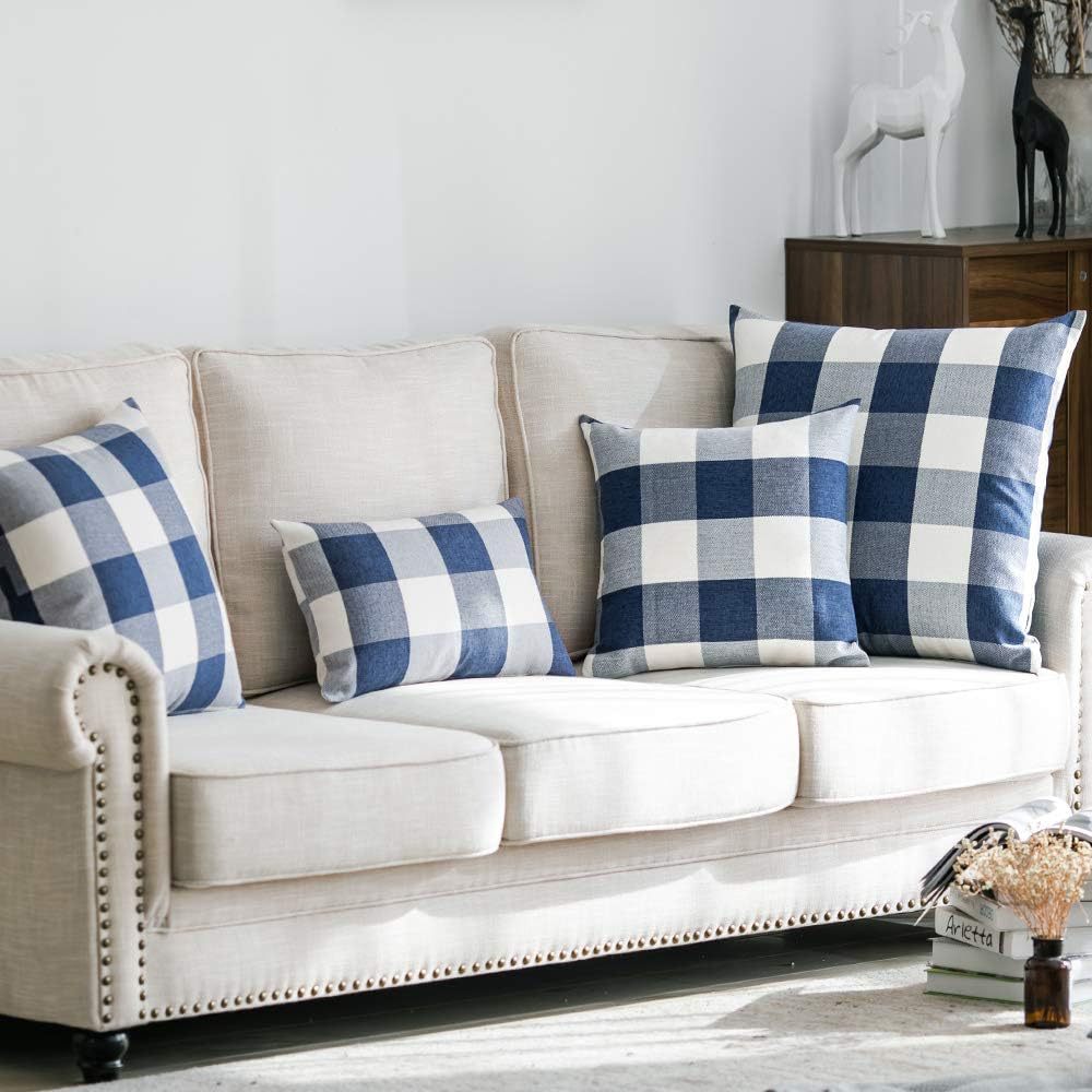 Buffalo Check Cotton Canvas Square Throw Pillow Covers Set