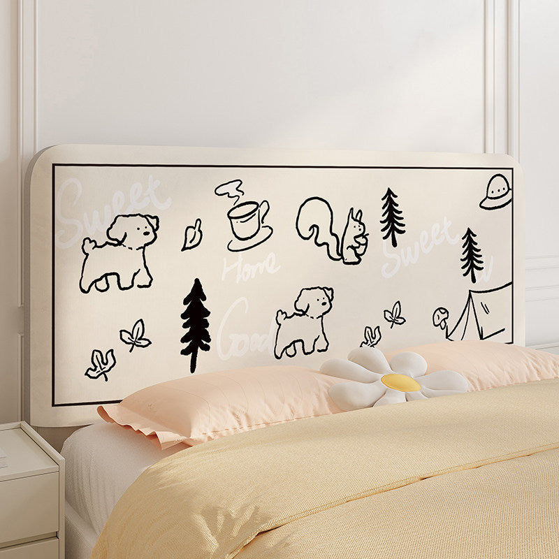 Decorative Upholstered Headboard Cover with Hand-Drawn Tulip & Bunny Print
