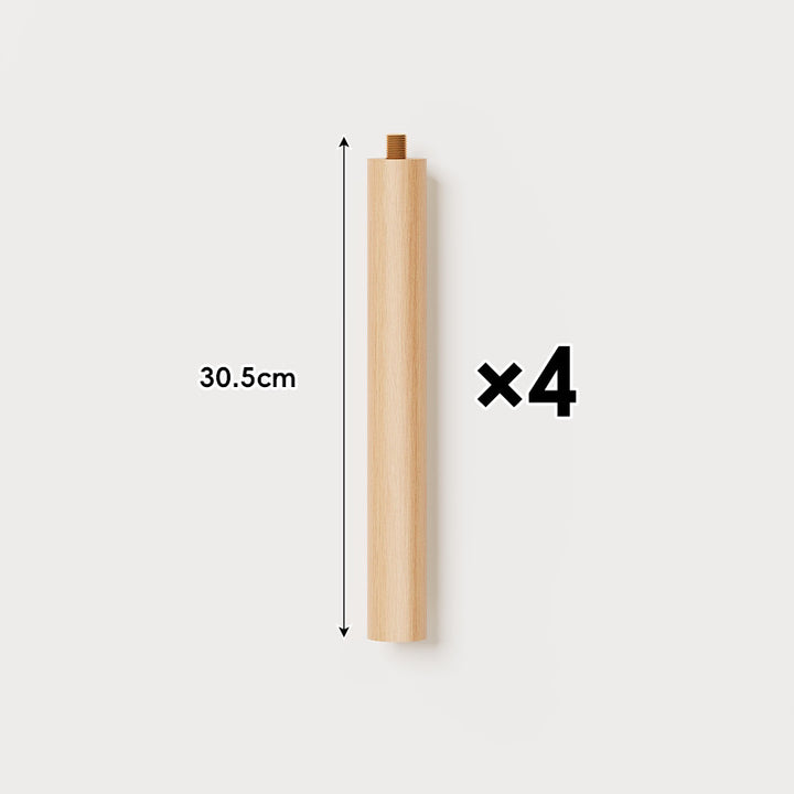 Solid Round Beech Wood Furniture Legs with Threaded Metal Bolts Mid-Height Replacement Table Sofa Legs