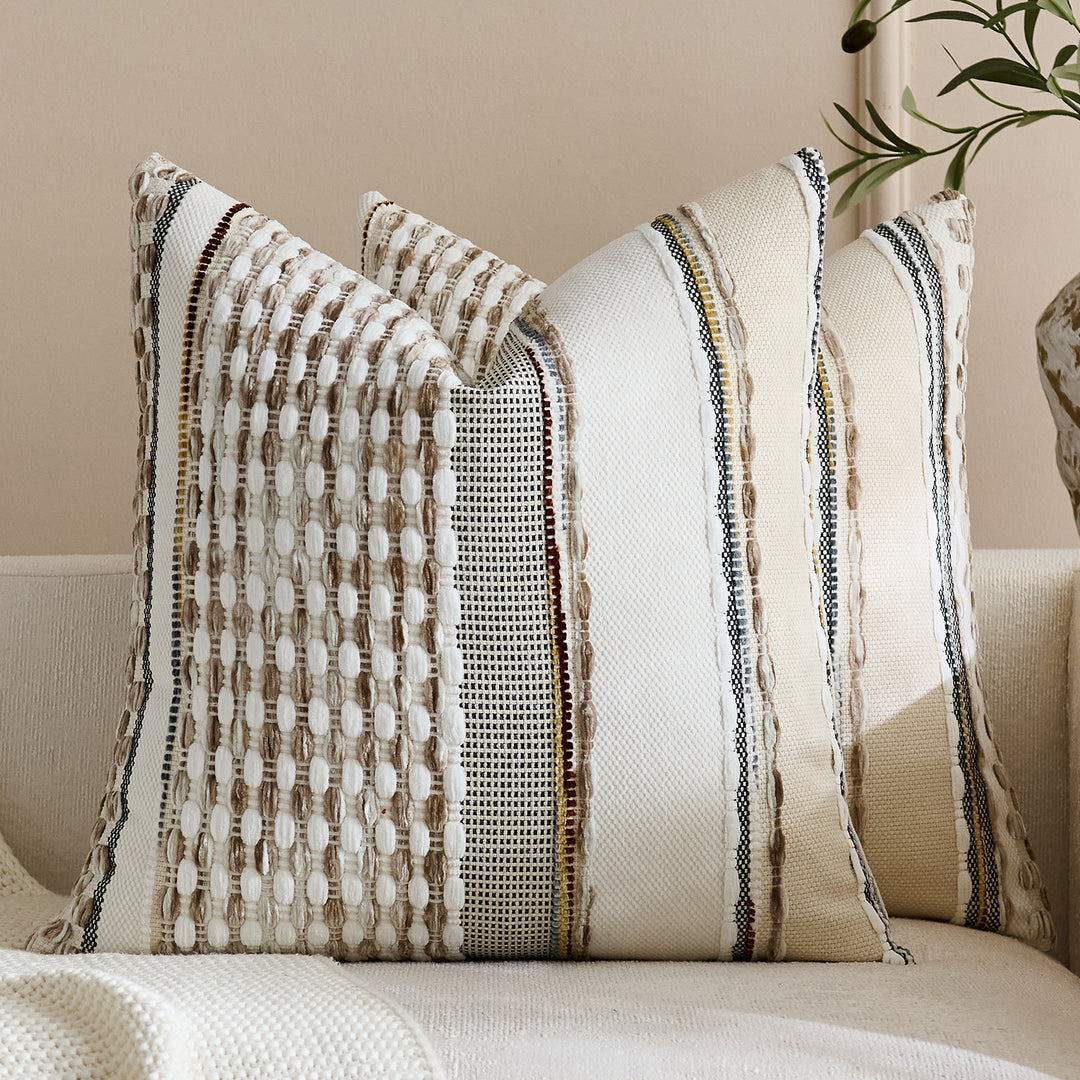 Handloom Textured Striped Square and Lumbar Pillow Covers