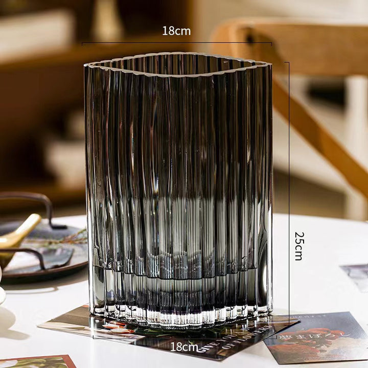 Elegant Ribbed Decorative Glass Vase