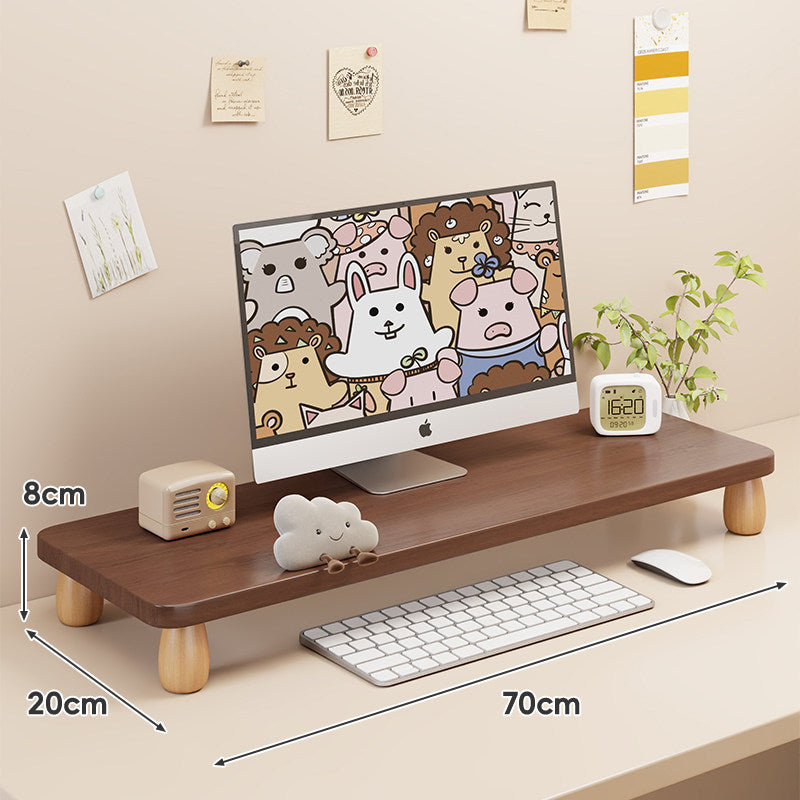 Solid Wood Low-Profile Monitor and Display Riser with Rounded Peg Legs and Keyboard Slide-Out Space