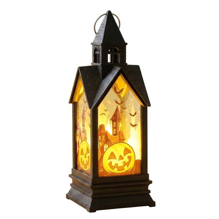 Halloween-themed LED Decorative Lantern with Silhouette Witch Pumpkin Ghost Scene