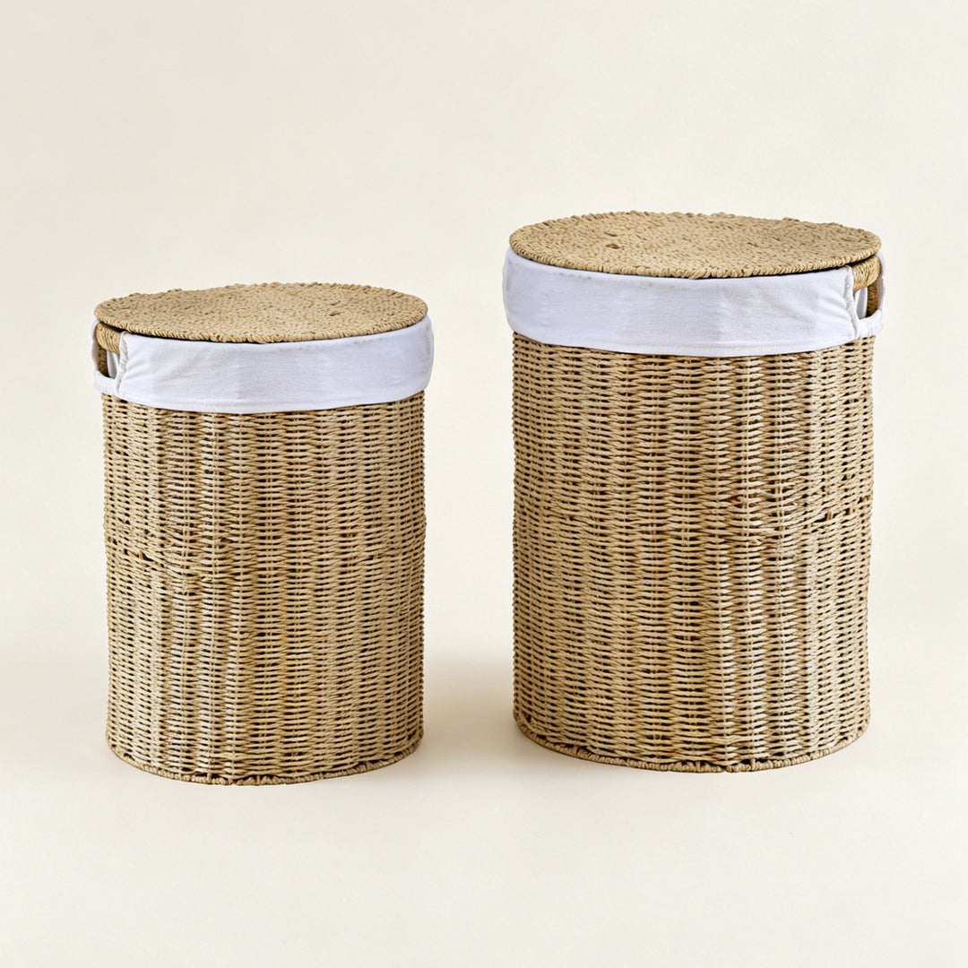 Rustic laundry basket made of woven material