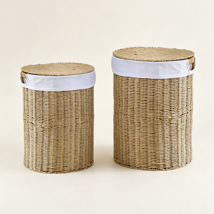 Rustic laundry basket made of woven material