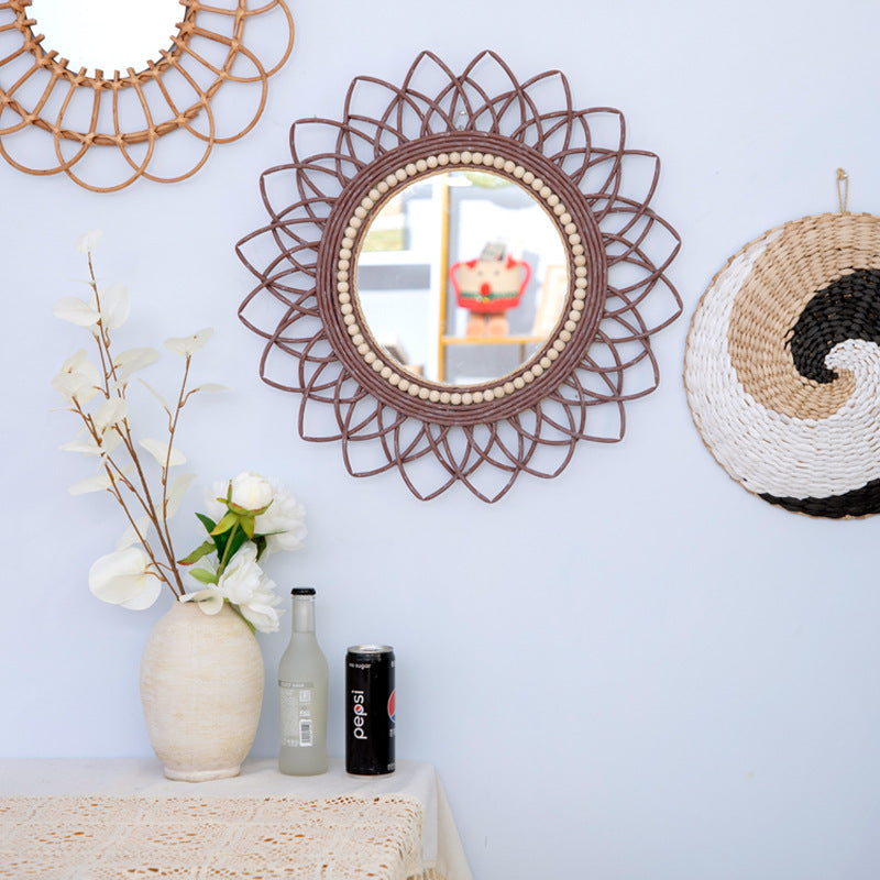 Wall mirror with elaborate macrame frame