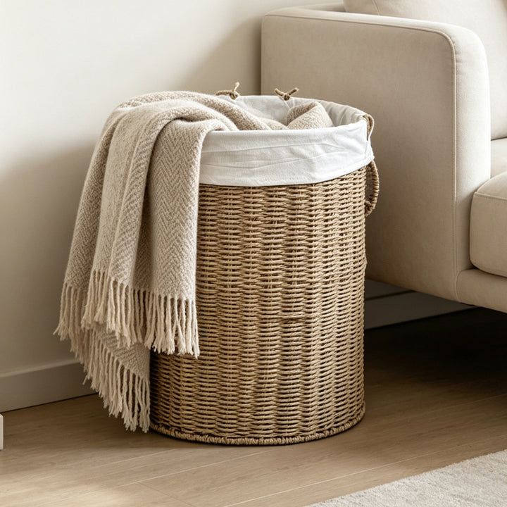Rustic laundry basket made of woven material