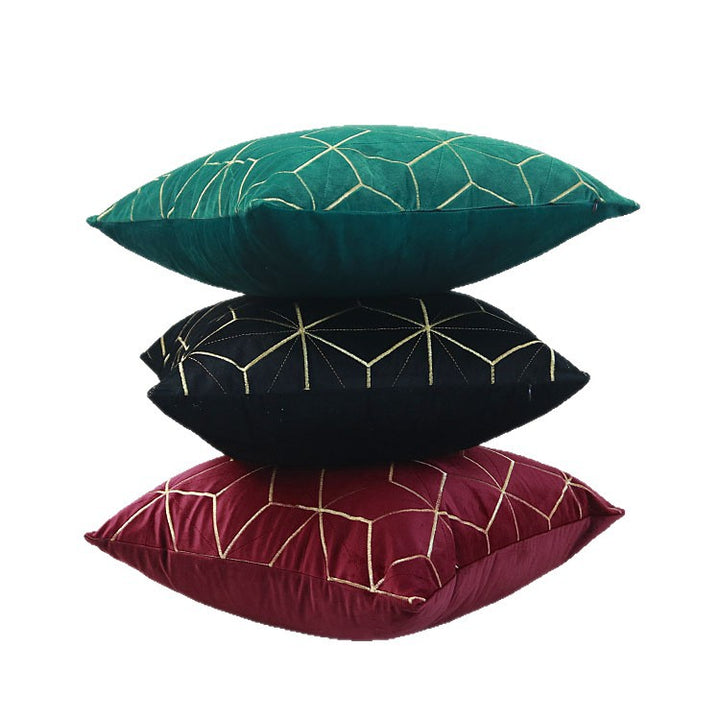 Embroidered Velvet Geometric Square Throw Pillow Cover with Metallic Stitching